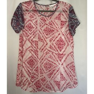 CAbi Blouse‎ Womens Small Coquette Sheer Cap Sleeve Red White Blue Holiday